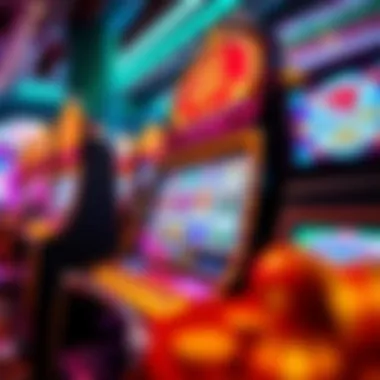 A visual representation of a digital slot machine with vibrant graphics