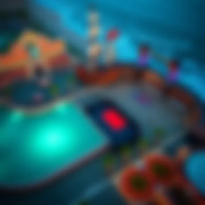 Aerial View of Treasure Island An aerial view of the Treasure Island resort, emphasizing the iconic pirate ship and stage setup for the show.