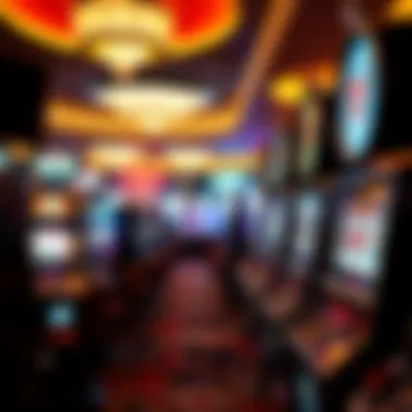 Casino Atmosphere Highlighting Slot Machines Overview of casino gaming floor with slot machines