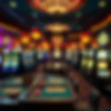 The intricate design of a casino floor showcasing various gaming tables and slot machines