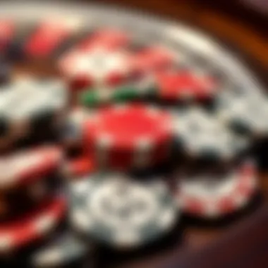 Close-up of roulette chips in various denominations