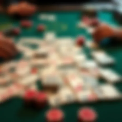 An intricate rummy card layout showcasing the game's strategic complexity