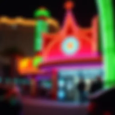 A vibrant nightlife scene outside a famous casino