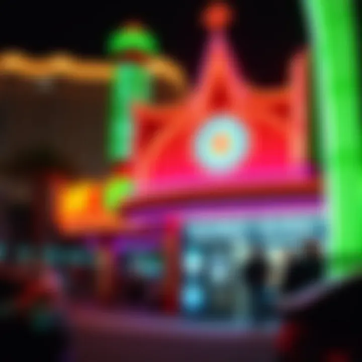 A vibrant nightlife scene outside a famous casino